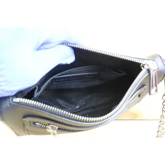 Rebecca Minkoff Crossbody Bag Black Leather Avery Link Chain Bottom Studs - Picture 8 of 11